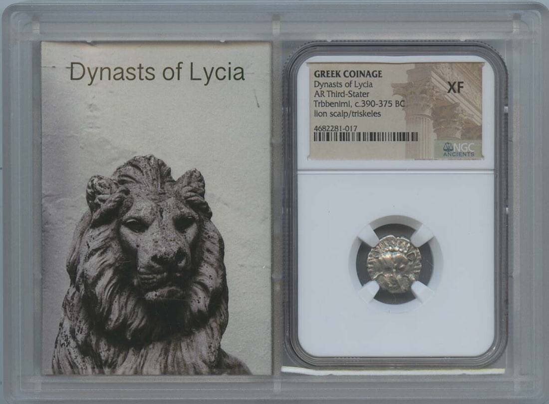 Dynasts of Lycia Ancient Greek Coin c390-375 BC Third Stater NGC XF40: Dynasts of Lycia Ancient Greek Coin c390-375 BC Third Stater NGC XF40 This ancient Greek coin from the Dynasts of Lycia dates back to c390-375 BC. It is classified as an AR Third Stater and features a