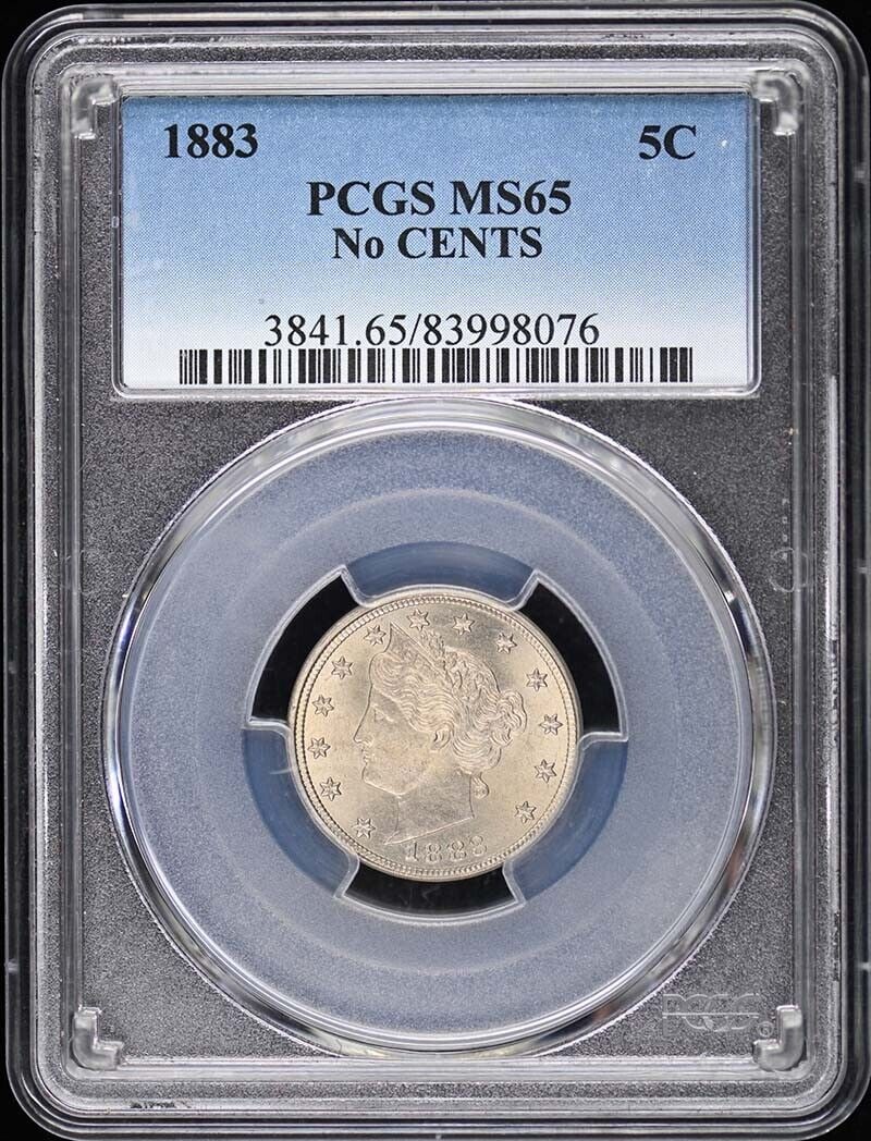 1883 Liberty Nickel 5C Uncirculated Coin PCGS MS65 Philadelphia: 1883 Liberty Nickel 5C Uncirculated Coin PCGS MS65 Philadelphia This 1883 Liberty Nickel features the iconic design of Lady Liberty on the obverse and the denomination '5C' on the reverse, without the
