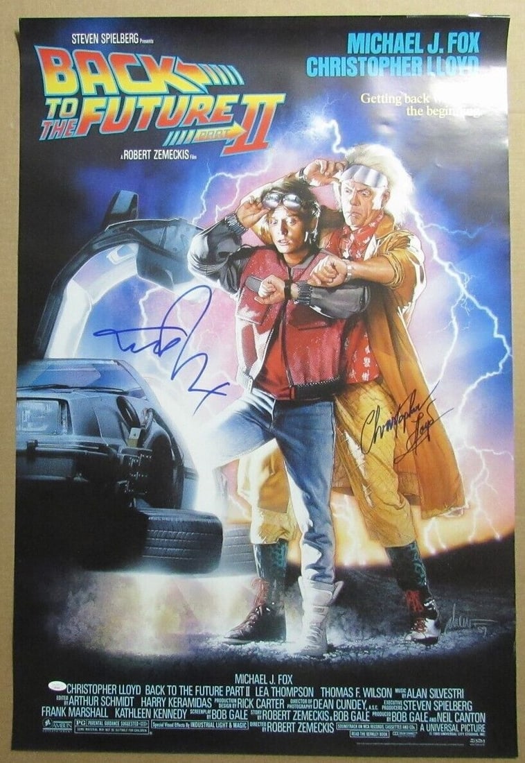 Michael J Fox/Christopher Lloyd Signed 27x40 Poster "Back to Future II" JSA 968: Michael J Fox/Christopher Lloyd Signed 27x40 Poster "Back to Future II" JSA 968 Industry: Movies Original/Reproduction: Original Original/Reprint: Original Product: Photo Signed: YES Pre-Owned While t