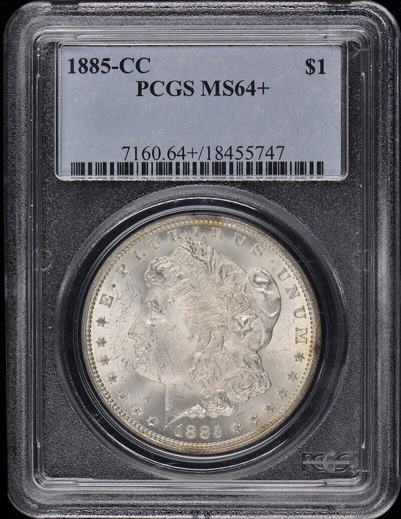 1885 Carson City Morgan Dollar PCGS MS64+ Uncirculated Silver Coin: 1885 Carson City Morgan Dollar PCGS MS64+ Uncirculated Silver Coin This 1885-CC Morgan Dollar is certified by PCGS with a grade of MS64+. The coin is uncirculated and features the iconic design with a
