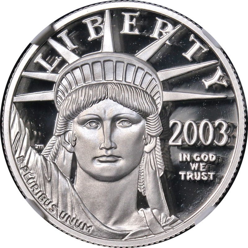 2003-W Platinum American Eagle $50 NGC PF70 Ultra Cameo: 2003-W Platinum American Eagle $50 NGC PF70 Ultra Cameo This stunning 2003-W Platinum American Eagle features a $50 denomination and has been graded PF70 Ultra Cameo by NGC, showcasing its exceptional