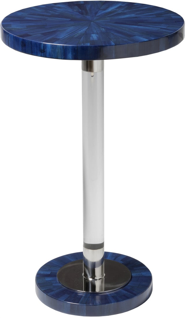 Signature Designs Invicta Round Spot Table: Signature Designs Invicta Round Spot Table Contemporary original design in select hardwood and maple veneers, a rich navy blue painted finish with low sheen, and an acrylic pedestal with polished nick