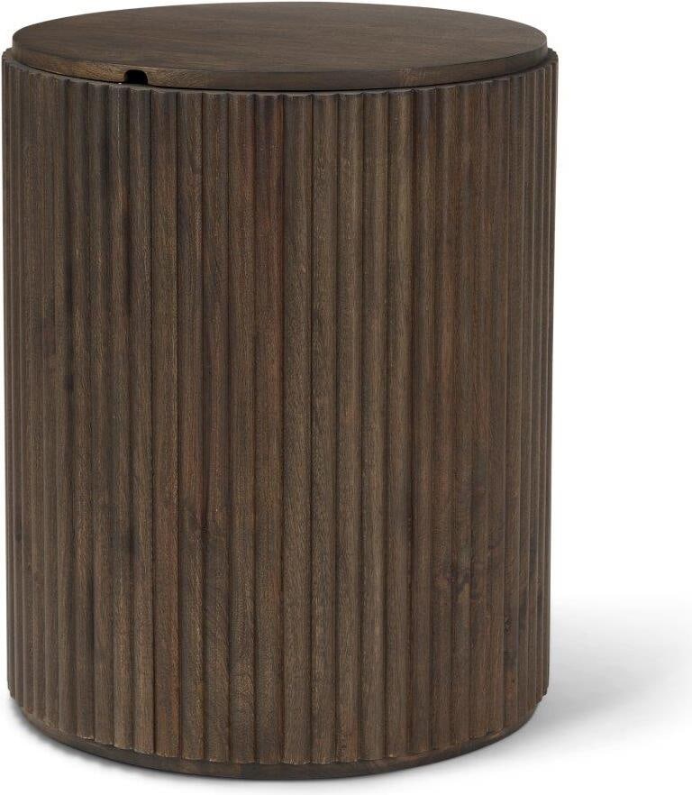 Terra Dark Brown Wood Fluted Round Side Table: Terra Dark Brown Wood Fluted Round Side Table The decadent, dark brown Terra Side Table is a beautiful statement piece to include in the home or office space. Bold, contemporary, and trendy this eye-c