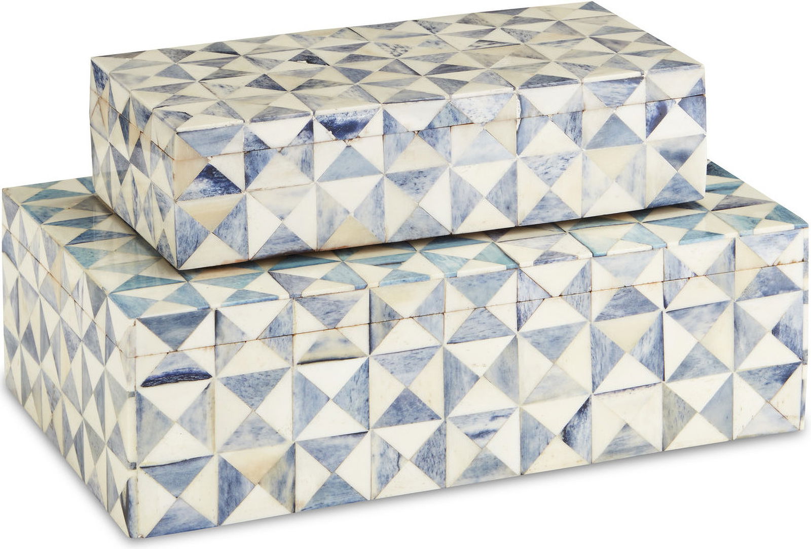 Sky Blue Box Set of 2: Sky Blue Box Set of 2 The Sky Blue Box Set Illustrates The Talents Of The Artisans Who Create The Surfaces Of These White Decorative Boxes. The Mosaics In White And Blue Bone Are Painstakingly Arrange