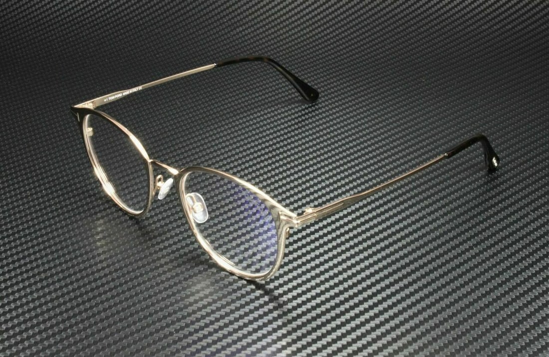 Tom Ford FT5528-B Matte Rose Gold Havana Blue Metal Eyeglasses 49mm: Tom Ford FT5528-B Matte Rose Gold Havana Blue Metal Eyeglasses 49mm Elevate your eyewear collection with these Tom Ford FT5528-B eyeglasses. Featuring a stylish blue frame color, these round metal eye