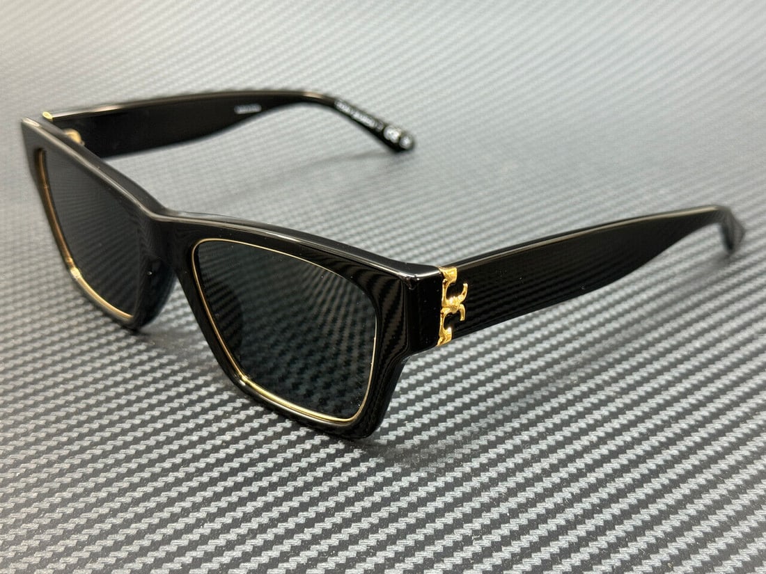 Tory Burch Black Dark Grey 53mm Women's Sunglasses: Tory Burch Black Dark Grey 53mm Women's Sunglasses These Tory Burch sunglasses feature a stylish black and dark grey rectangular frame, measuring 53 mm. Perfect for adding a chic touch to your outfit.