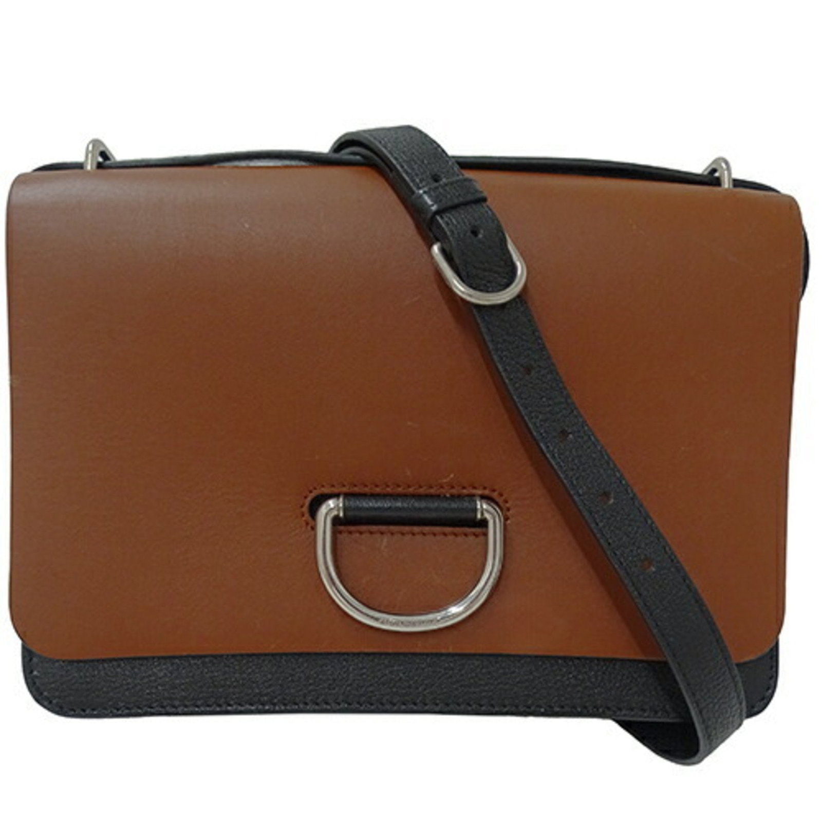 Burberry Women's D-Ring Shoulder Bag in Brown and Black Calfskin: Burberry Women's D-Ring Shoulder Bag in Brown and Black Calfskin This Burberry shoulder bag, crafted in Italy, features a stylish bicolor design with a combination of black and brown calfskin leather.
