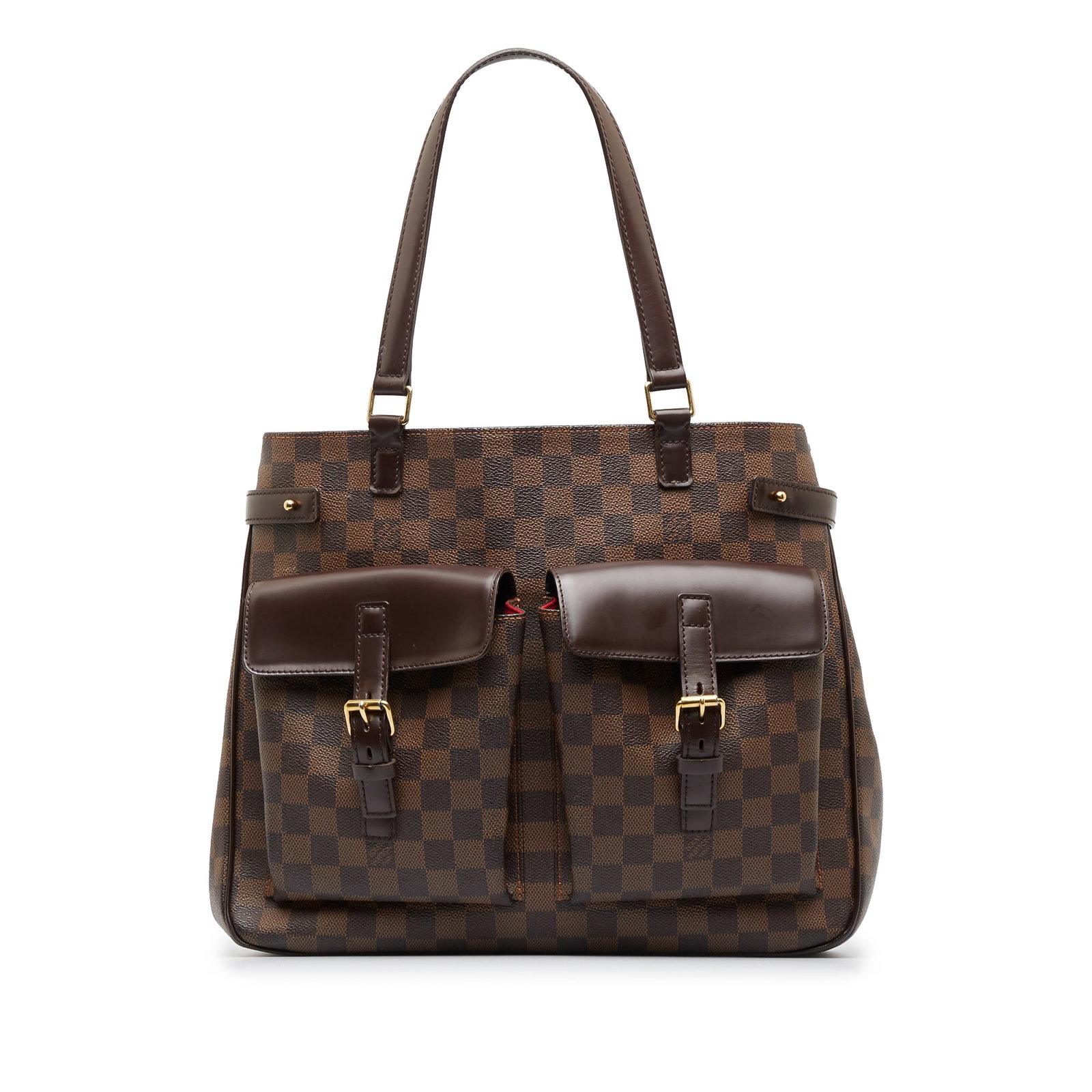 Louis Vuitton Damier Ebene Uzes Canvas Tote Bag in Brown: Louis Vuitton Damier Ebene Uzes Canvas Tote Bag in Brown The Uzes features a damier canvas body front exterior flap pockets flat leather straps an open top and an interior zip pocket. Brand: Louis Vui