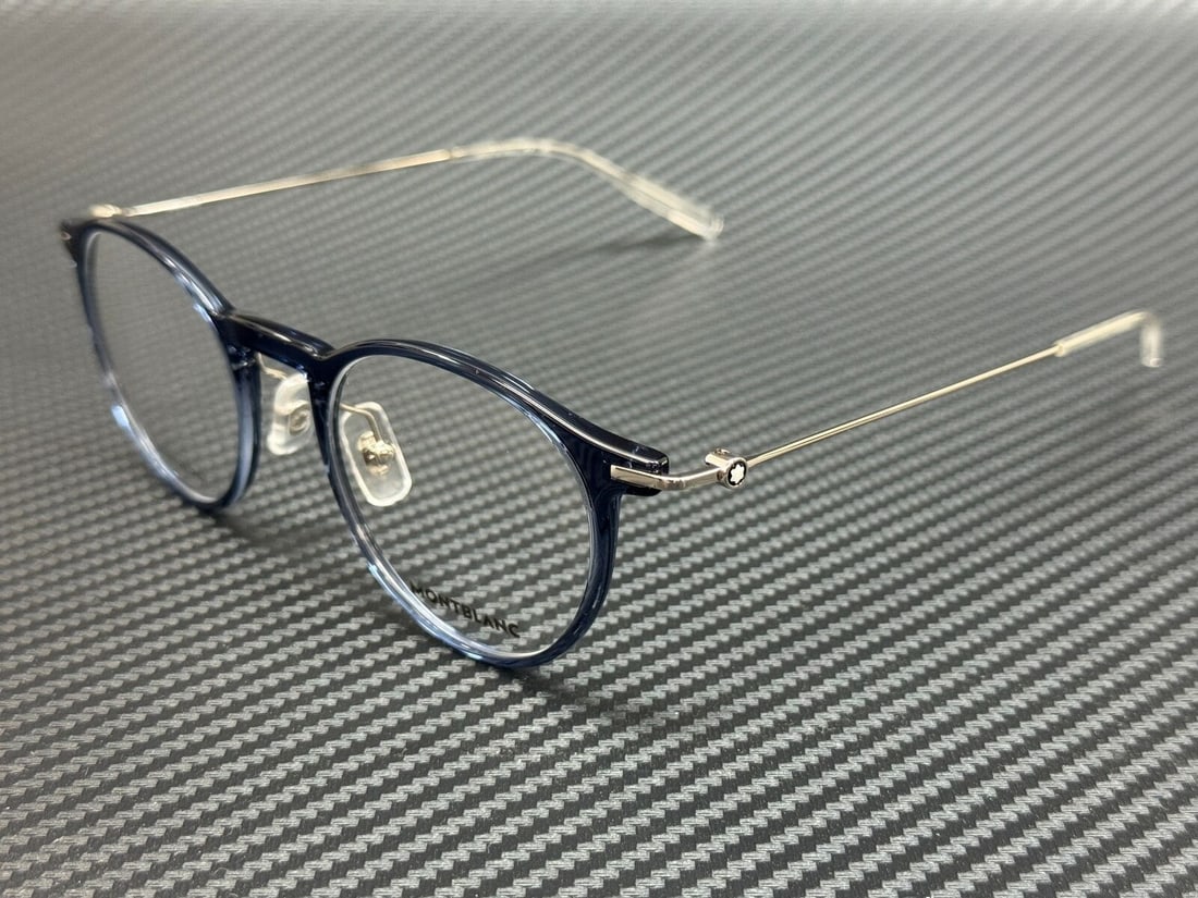 Mont Blanc MB0099O 004 Blue Round Eyeglasses for Men 48mm: Mont Blanc MB0099O 004 Blue Round Eyeglasses for Men 48mm These Mont Blanc MB0099O 004 eyeglasses feature a stylish blue round frame with metal arms. Perfect for men's fashion and vision correction. S