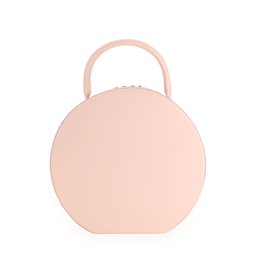 Mansur Gavriel Pink Calfskin Leather Circle Bag: Mansur Gavriel Pink Calfskin Leather Circle Bag This Mansur Gavriel Circle Bag features a stylish round design crafted from pink calfskin leather. It includes a zip-around closure and a single top han