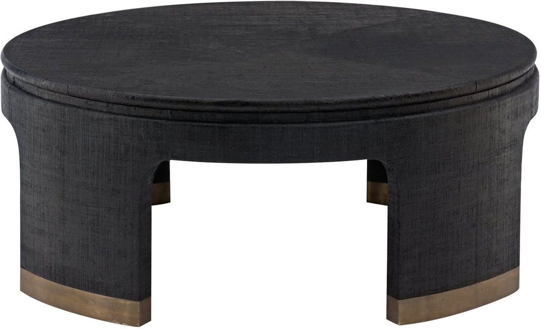 Dubois Round Cocktail Table: Dubois Round Cocktail Table With its creative, architectural form and unique mix of materials, the Dubois round cocktail table delivers bold, unforgettable style. The piece is fully wrapped in woven r