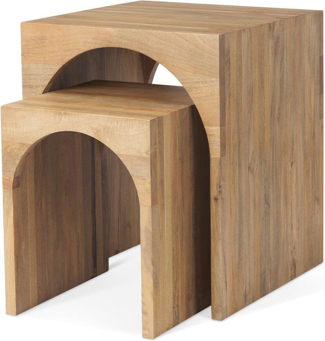 Chloe Cottage Wood Nesting Accent Tables Set of 2: Chloe Cottage Wood Nesting Accent Tables Set of 2 We love a good nesting table, especially one that is as raw as it is refined. The Chloe offers a set of two, light brown, solid wood accent tables tha