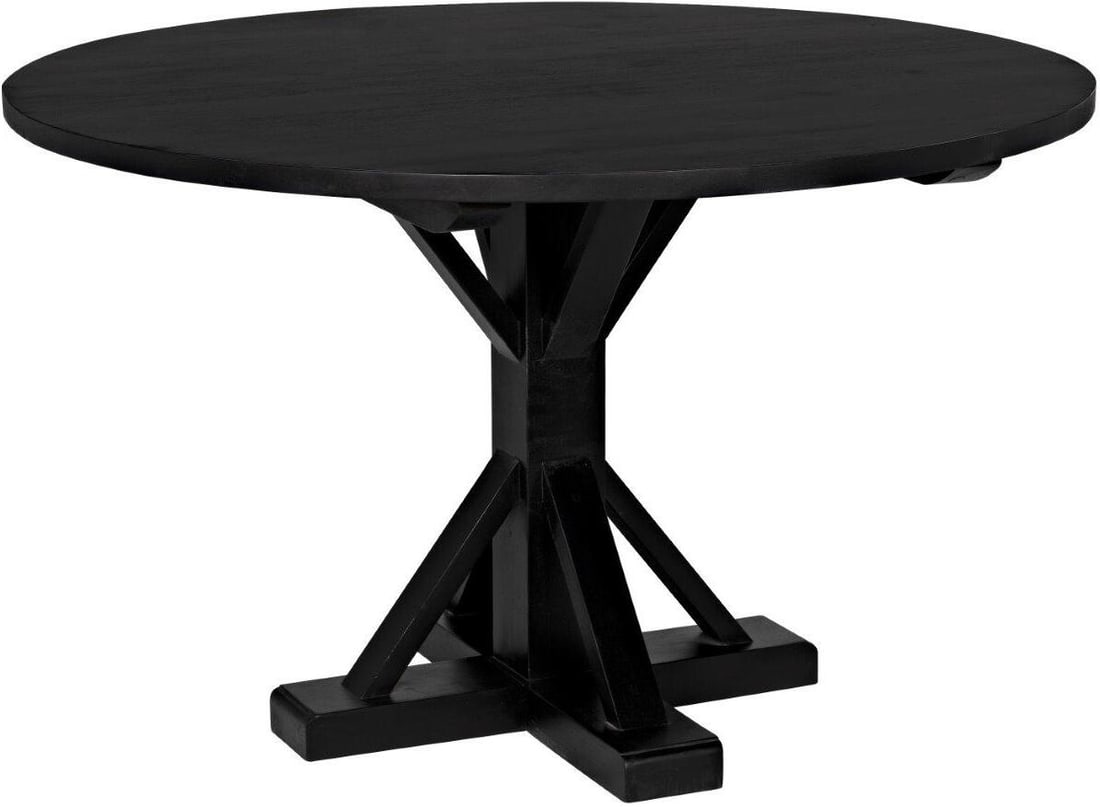 Criss-Cross 48 Inch Diameter Round Table In Hand Rubbed Black: Criss-Cross 48 Inch Diameter Round Table In Hand Rubbed Black Handcrafted of mahogany, the ease of this dining table's refined round top is elevated with a homey yet sophisticated base with an elevate