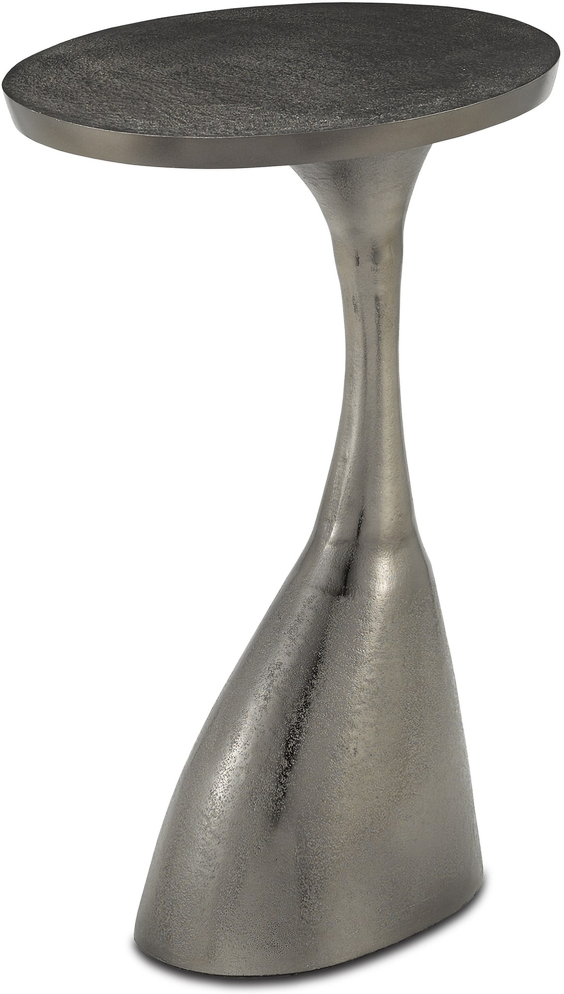 Ishaan Black Accent Table: Ishaan Black Accent Table The Ishaan Black Accent Table Lifts An Oblong Tray Top On Its Organically Shaped Pedestal. The Dark Gray Accent Table Is Made Of Cast Aluminum In A Black Nickel Finish. It Ha