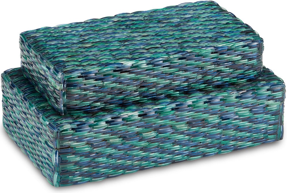 Glimmer Blue and Green Box Set of 2: Glimmer Blue and Green Box Set of 2 The Glimmer Blue & Green Box Set Includes Two Decorative Boxes That Nest Inside Each Other. The Exteriors Of These Blue Boxes Are Textural, As They Are Made Of A Mo