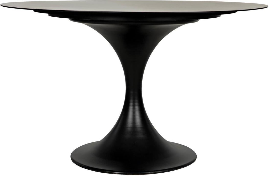 Herno 48 Inch Steel Table In Matte Black: Herno 48 Inch Steel Table In Matte Black A masterpiece of minimalism, the Herno dining tables by Noir have been expertly handcrafted of simply finished metal. With a round top and a graceful pedestal