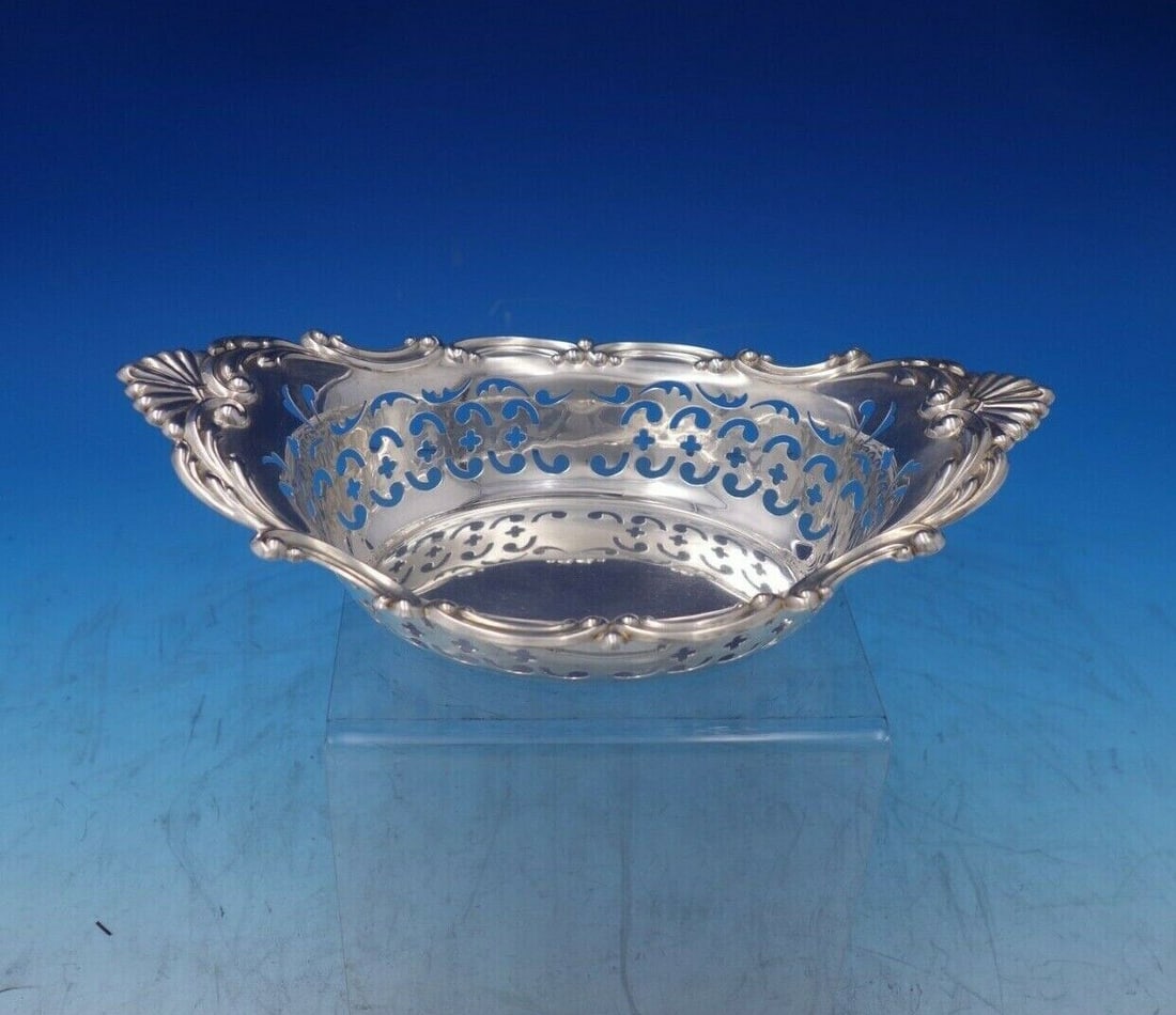 Gorham Strasbourg Sterling Silver Pierced Nut Dish 8 inches: Gorham Strasbourg Sterling Silver Pierced Nut Dish 8 inches Strasbourg by Gorham Sterling Silver Nut Serving Dish Pierced #1998. This elegant dish is crafted from Sterling Silver and features the intr