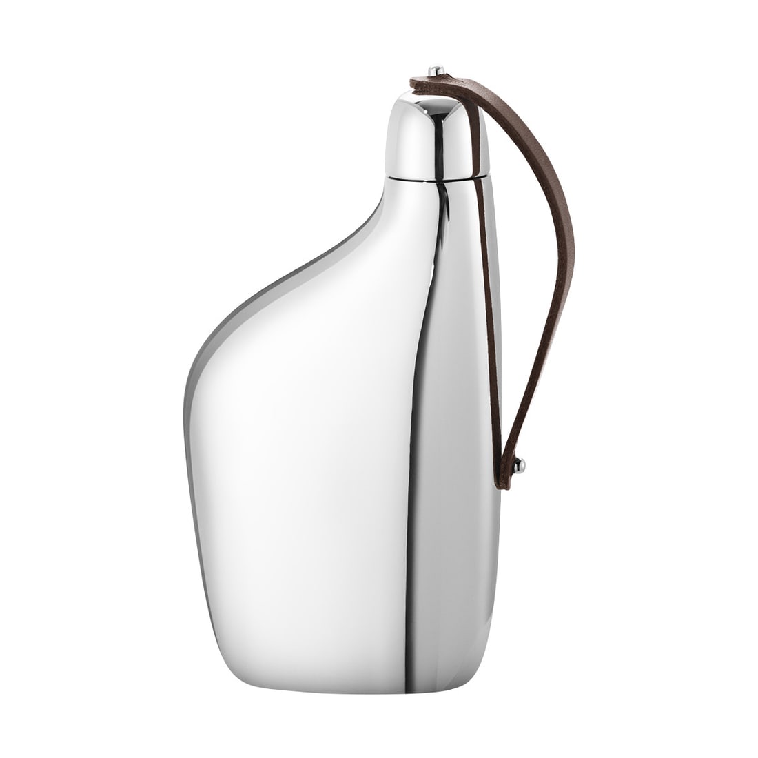 Georg Jensen Sky Sculptural Stainless Steel Leather Hip Flask: Georg Jensen Sky Sculptural Stainless Steel Leather Hip Flask Introducing the Sky by Georg Jensen Stainless Steel with Leather Hip Flask. This hip flask is ergonomically designed with a sculptural qua