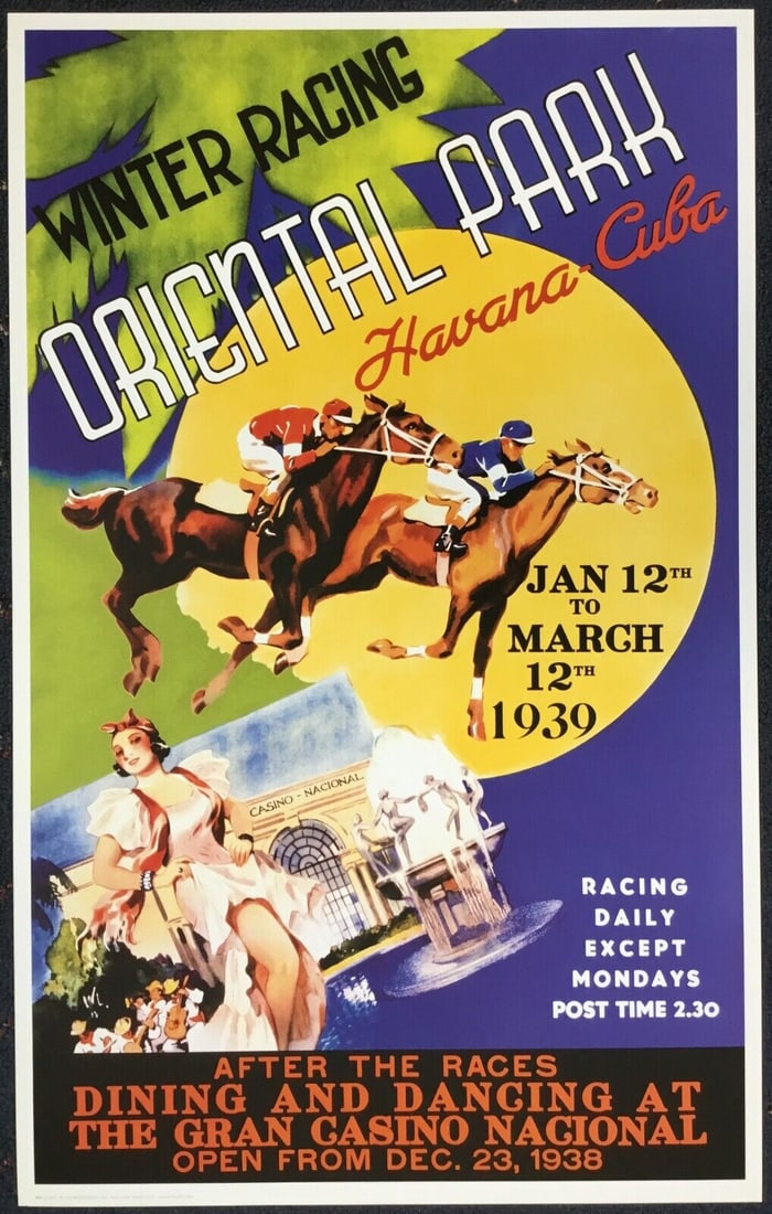 Havana Cuba Horse Racing Advertising Poster Multi-Color 28in x 20in: Havana Cuba Horse Racing Advertising Poster Multi-Color 28in x 20in This Havana Cuba Winter Racing Oriental Park Advertising Poster is a striking piece that captures the essence of horse racing. The p