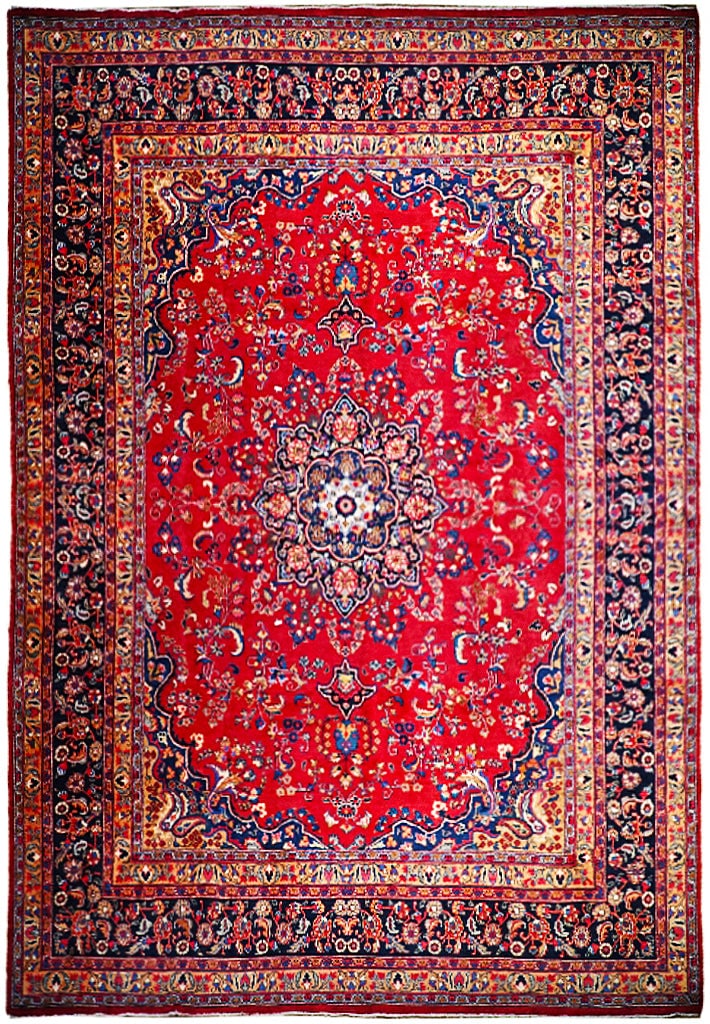 10 x 13 Handmade Persian Sarouk Rug Red Orange Wool: 10 x 13 Handmade Persian Sarouk Rug Red Orange Wool This stunning 10 x 13 Red Orange Traditional Classic Semi Antique Persian Sarouk Rug features a vibrant color palette of red, orange, ivory, and bla
