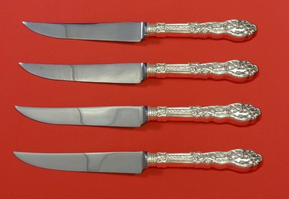 Gorham Versailles Sterling Silver Steak Knife Set 4pc 8.5in: Gorham Versailles Sterling Silver Steak Knife Set 4pc 8.5in Versailles by Gorham Sterling Silver Steak Knife Set 4pc HHWS Custom 8 1/2". Pattern: Versailles. Brand: Gorham. Type: Flatware - Knives. Ag