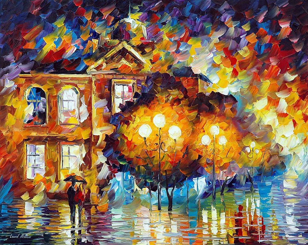 Limited Edition Giclee Canvas Artwork by Leonid Afremov 91x114 cm: Limited Edition Giclee Canvas Artwork by Leonid Afremov 91x114 cm Glowing Night - Limited Edition 1/25 by Leonid This is a limited edition giclee hand-painted by Leonid. This is the first giclee of a