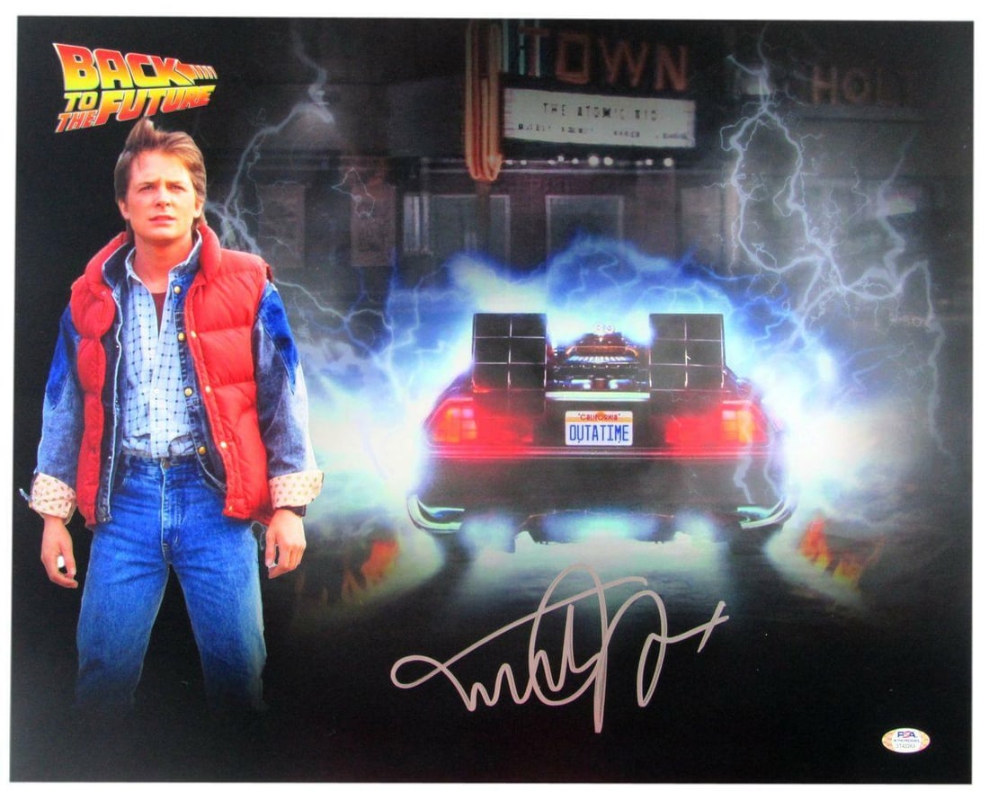 Michael J Fox Autographed 16x20 Back to the Future Photo PSA/DNA: Michael J Fox Autographed 16x20 Back to the Future Photo PSA/DNA Michael J Fox Signed/Auto 16x20 "Back to the Future" Photo. This item is an original signed photograph from the iconic movie, featuring