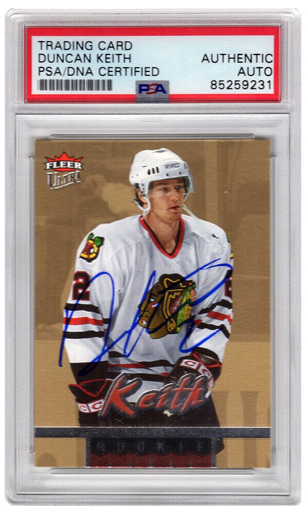 Duncan Keith Signed 2006 Fleer Ultra Gold Medallion Rookie PSA 5 Chicago Blackhawks: Duncan Keith Signed 2006 Fleer Ultra Gold Medallion Rookie PSA 5 Chicago Blackhawks Duncan Keith Signed 2006 Fleer Ultra Gold Medallion Rookie #211 - (PSA Slabbed). Sport: Ice Hockey. Team: Chicago Bl