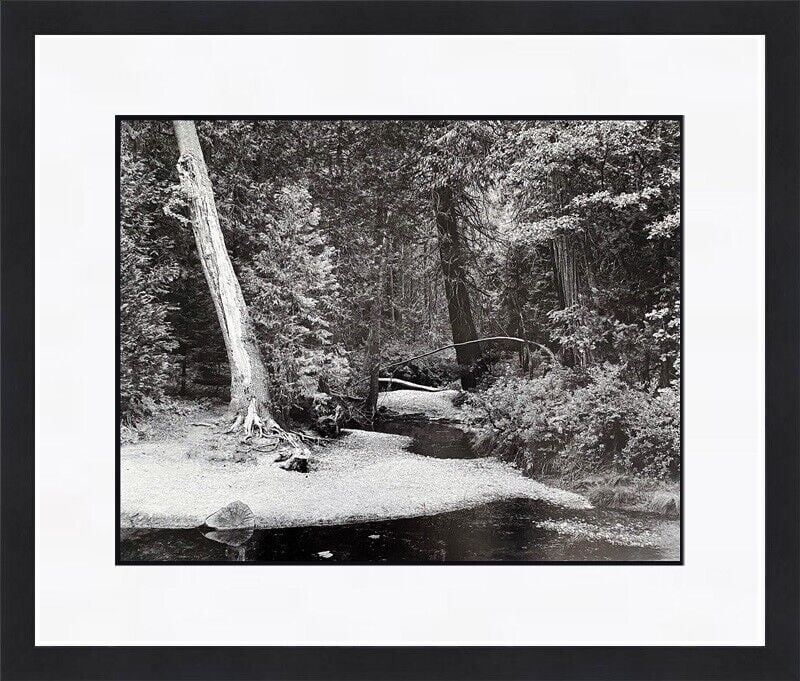 Ansel Adams Yosemite Creek Evening Autumn Custom Framed Print 16x18 inches: Ansel Adams Yosemite Creek Evening Autumn Custom Framed Print 16x18 inches This Ansel Adams Yosemite Creek Evening Autumn print captures the serene beauty of Yosemite Park. The piece is an open editio