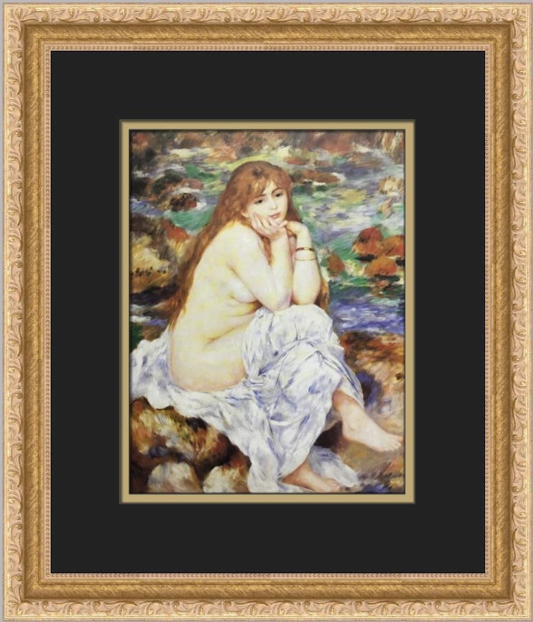Pierre-Auguste Renoir Seated Bather Custom Framed Print 13x15 in Ornate Frame: Pierre-Auguste Renoir Seated Bather Custom Framed Print 13x15 in Ornate Frame This custom framed print features Pierre-Auguste Renoir's "Seated Bather," an Impressionism style artwork. The print is an