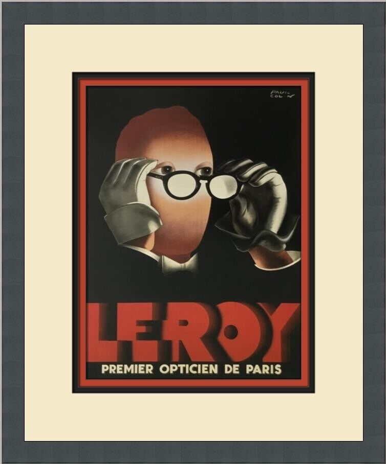 Paul Colin Leroy Premier Opticien De Paris Art Deco Framed Print 1998: Paul Colin Leroy Premier Opticien De Paris Art Deco Framed Print 1998 This custom framed advertising print titled 'Leroy Premier Opticien De Paris' by artist Paul Colin showcases a stunning Art Deco d