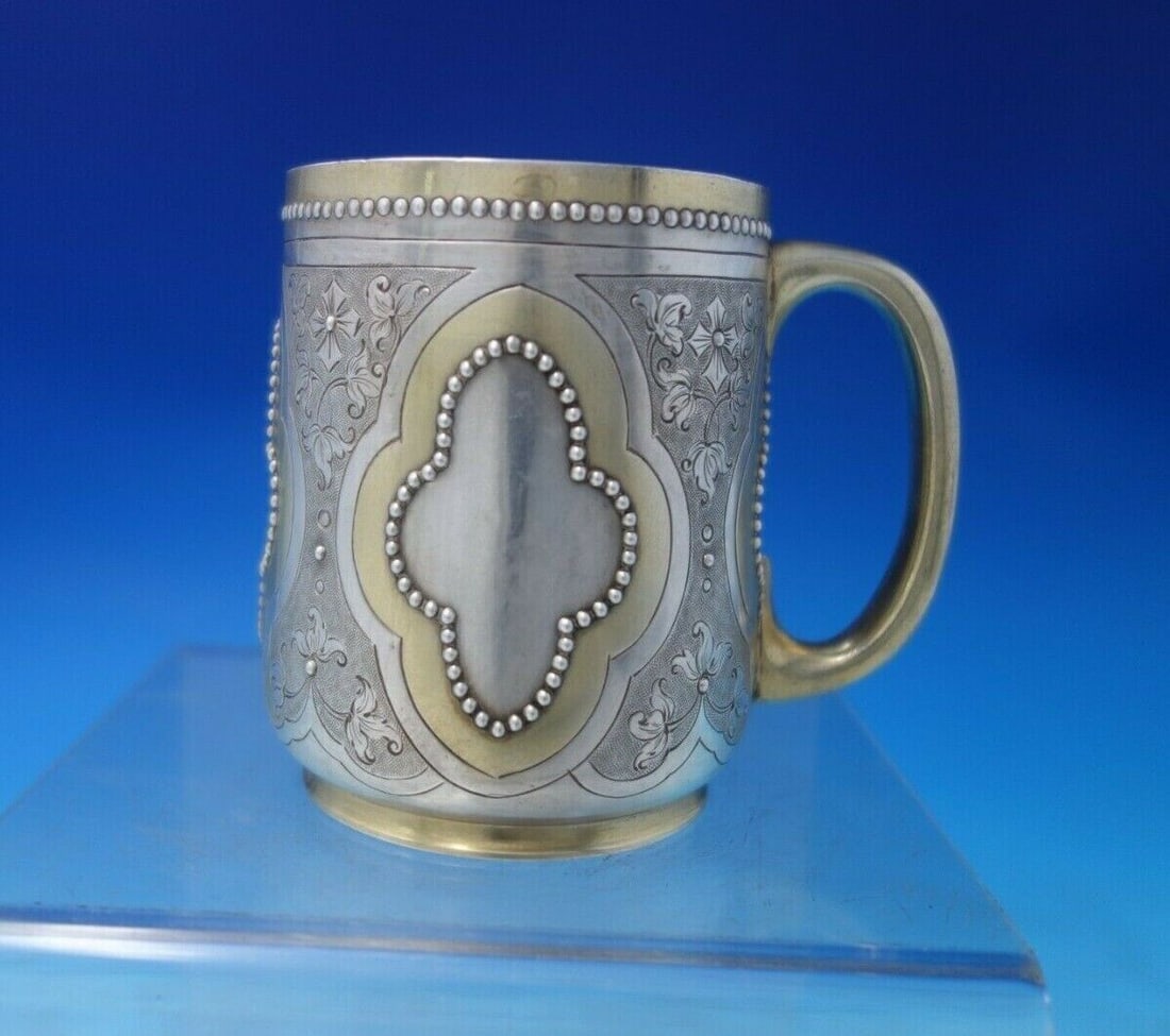 Victorian Sterling Silver Baby Cup by William Hunter 3.375 inches: Victorian Sterling Silver Baby Cup by William Hunter 3.375 inches William Hunt Victorian English Sterling Silver Baby Cup Partial Gilt Beads #6276. Maker: William Hunter. Style: Victorian. Age: 1850-1