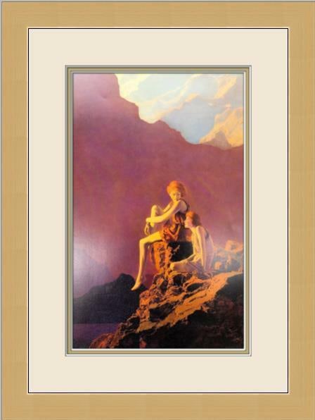 Maxfield Parrish Contentment Framed Print 14x18 in Art Deco: Maxfield Parrish Contentment Framed Print 14x18 in Art Deco This custom gallery framed print titled 'Contentment' by Maxfield Parrish features a stunning modernism impressionism style depicting fantas