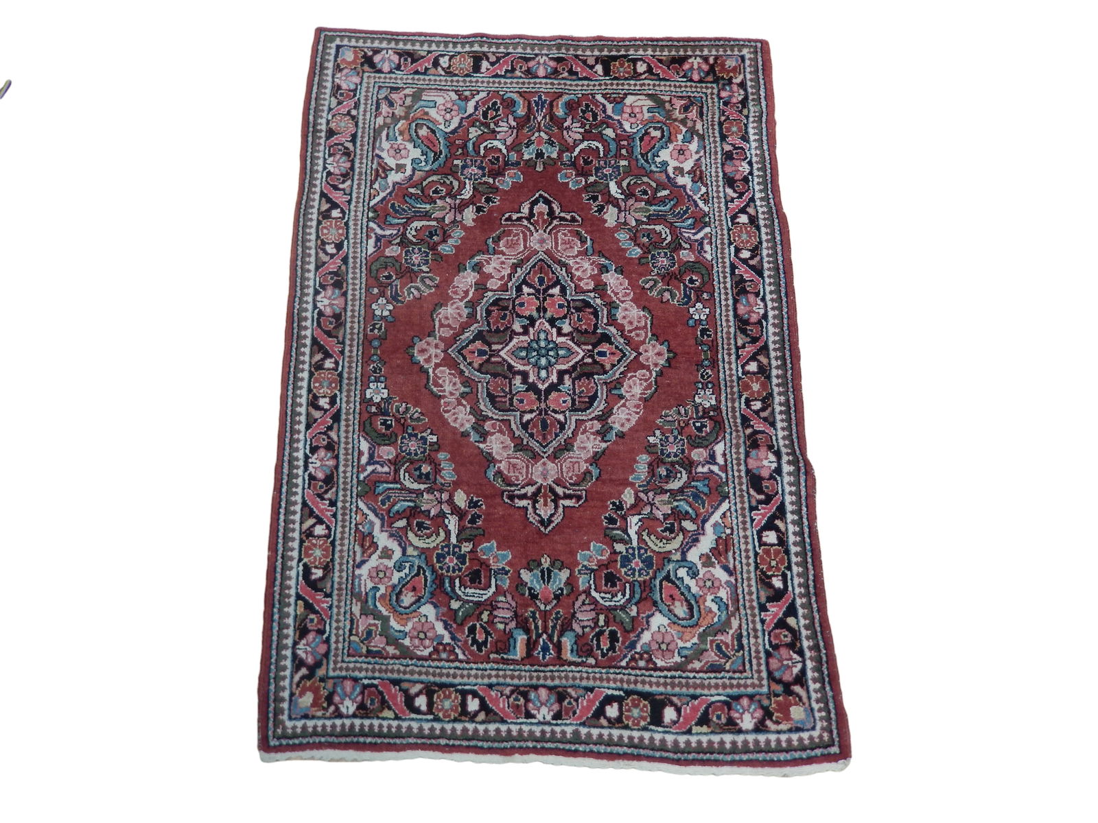 Handcrafted 5 x 7 Semi-Antique Persian Sarouk Rug Rust Blue: Handcrafted 5 x 7 Semi-Antique Persian Sarouk Rug Rust Blue This beautiful 5 x 7 Semi-Antique Persian Sarouk Rug features a stunning color palette of rust and blue. It is meticulously handcrafted with