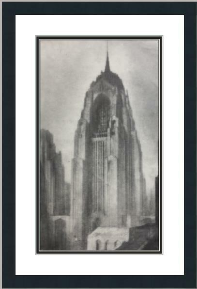 Hugh Ferriss Churches Aloft 1999 Custom Framed Print: Hugh Ferriss Churches Aloft 1999 Custom Framed Print This custom gallery framed print features Hugh Ferriss's "Churches Aloft" in a modern style, produced using offset lithography in 1999. The print i