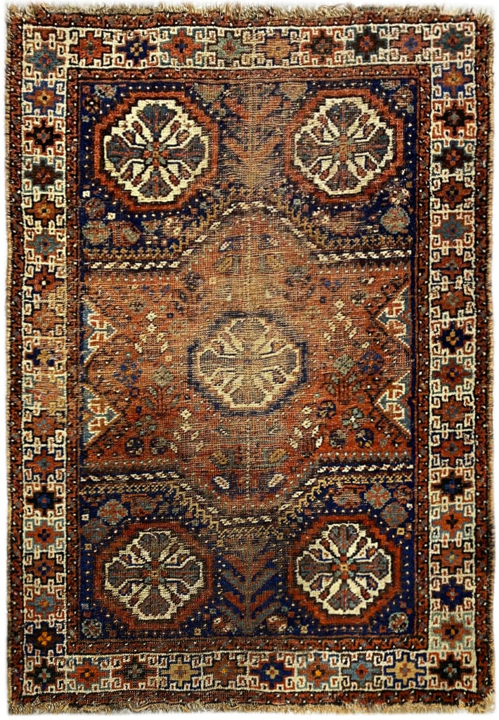 Antique Persian Tribal Rug 3.7 x 4.10 Burnt Orange Ivory Handmade Wool: Antique Persian Tribal Rug 3.7 x 4.10 Burnt Orange Ivory Handmade Wool This exquisite antique Persian tribal rug features a striking burnt orange and ivory color palette, perfect for adding a warm tou