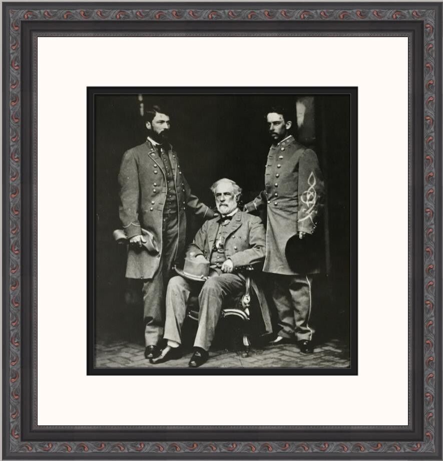 Mathew Brady Robert E Lee Curtis Lee Walter Taylor Custom Framed Print: Mathew Brady Robert E Lee Curtis Lee Walter Taylor Custom Framed Print This medium-sized custom framed print features the artwork by Mathew Brady, titled 'Robert E Lee Curtis Lee Walter Taylor.' The p