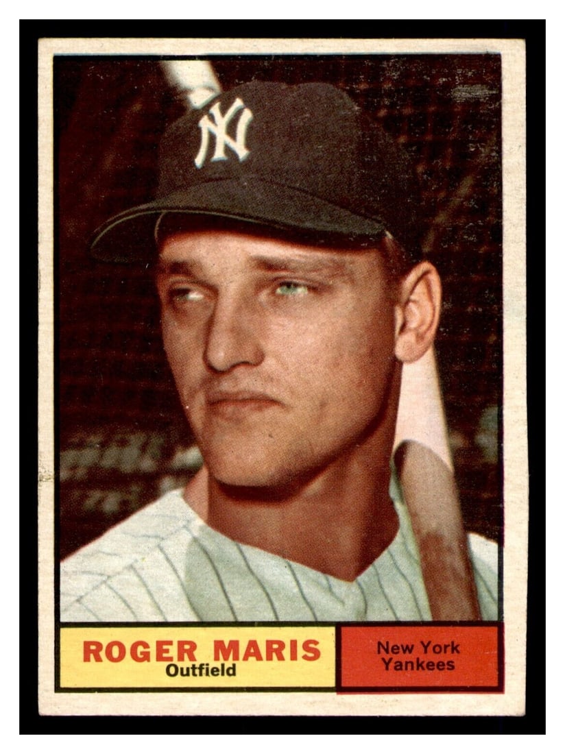 Roger Maris 1961 Topps Baseball Card New York Yankees: Roger Maris 1961 Topps Baseball Card New York Yankees This is a Roger Maris 1961 Topps baseball trading card, featuring the iconic player from the New York Yankees. The card is from the original set a