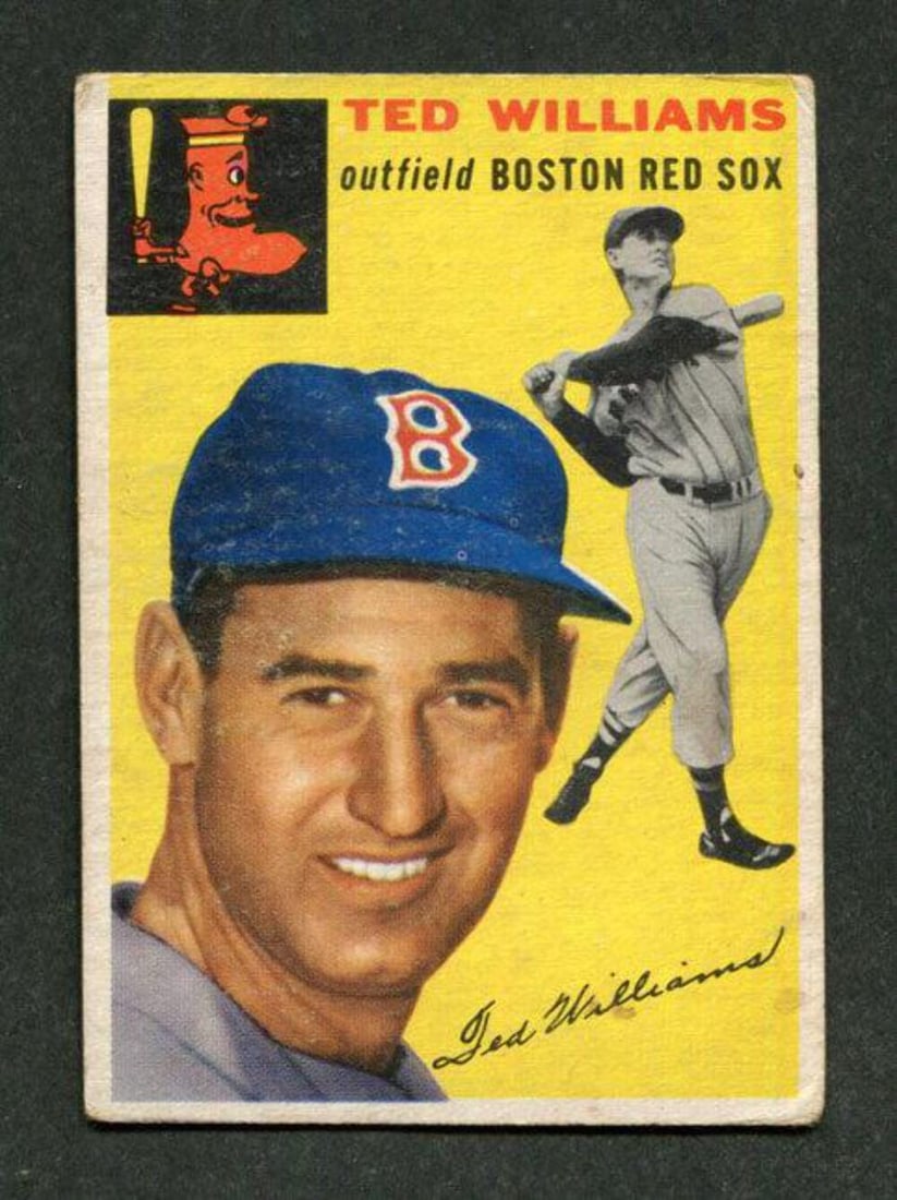 1954 Topps #250 Ted Williams Baseball Card Graded VG: 1954 Topps #250 Ted Williams Baseball Card Graded VG A 1954 Topps #250 Ted Williams baseball card from the Boston Red Sox, graded VG. This card is a notable collectible from the MLB series, showcasing