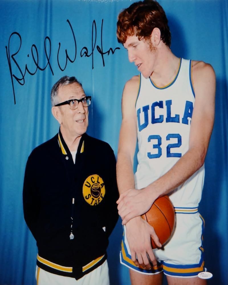 Bill Walton Autographed UCLA 16x20 Basketball Photo with John Wooden: Bill Walton Autographed UCLA 16x20 Basketball Photo with John Wooden This original 16x20 inch photograph features Bill Walton alongside legendary coach John Wooden, autographed by Walton. Ideal for ba