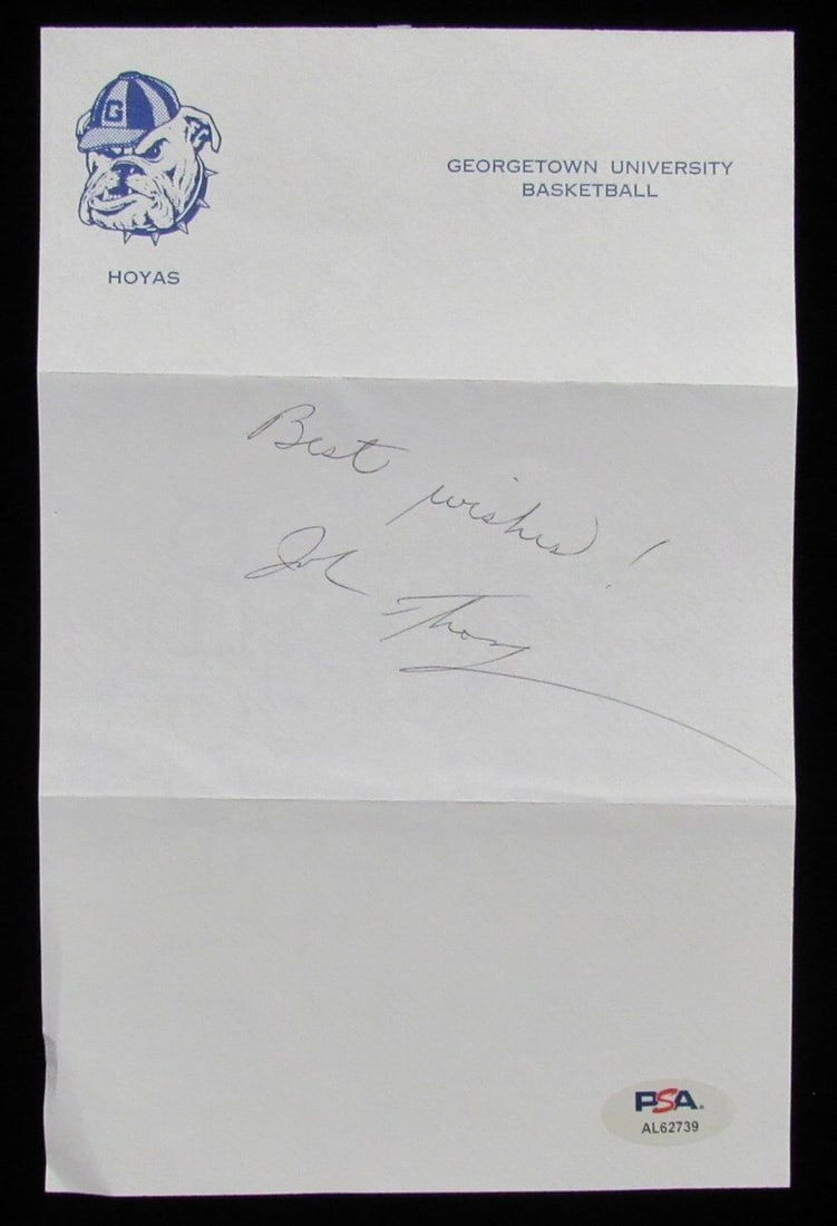 John Thompson Signed Georgetown Univ Letterhead Note PSA/DNA: John Thompson Signed Georgetown Univ Letterhead Note PSA/DNA This is an original signed letterhead from John Thompson, Hall of Fame coach of Georgetown University. The letterhead is an authentic piece