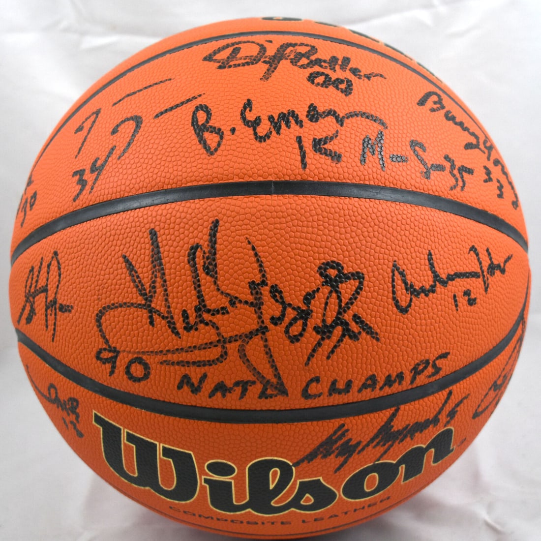 1989-90 UNLV Champions Autographed NCAA Basketball Larry Johnson: 1989-90 UNLV Champions Autographed NCAA Basketball Larry Johnson 1989-90 UNLV Champions Autographed NCAA Wilson Basketball - Beckett W Hologram. Sport: Basketball. Product: Ball. Original/Reprint: Ori
