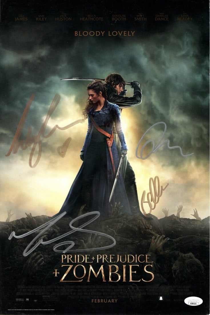 Pride and Prejudice and Zombies Autographed Poster 11x17 JSA: Pride and Prejudice and Zombies Autographed Poster 11x17 JSA This original 11x17 poster for "Pride and Prejudice and Zombies" is autographed by Matt Smith and Lily James. The signatures are authentica