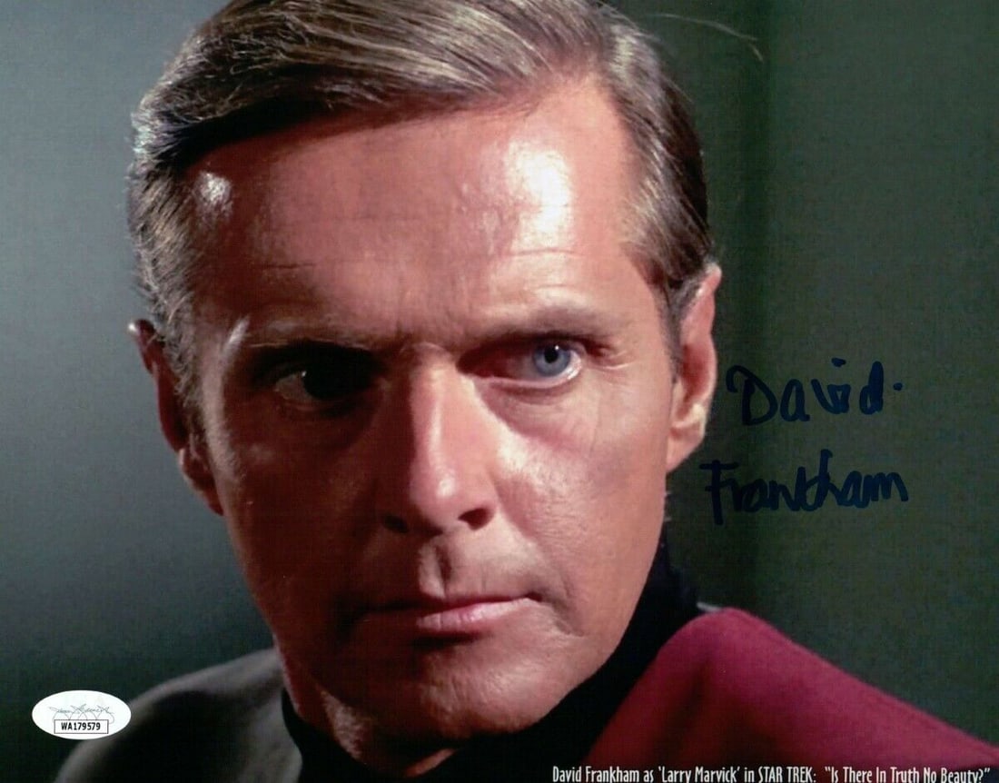 David Frankham Signed 8x10 Star Trek Photo JSA Certified: David Frankham Signed 8x10 Star Trek Photo JSA Certified David Frankham Signed Autographed 8X10 Photo from Star Trek featuring Larry Marvick. This is an original photograph authenticated by James Spen