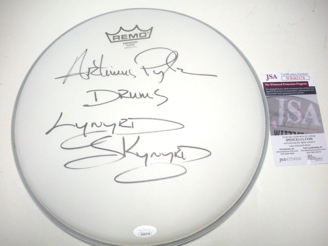 Artimus Pyle Lynyrd Skynyrd Signed Drumhead with JSA COA, 12.5 Inch: Artimus Pyle Lynyrd Skynyrd Signed Drumhead with JSA COA, 12.5 Inch This original drumhead is signed by Artimus Pyle of Lynyrd Skynyrd and comes with a JSA Certificate of Authenticity. A perfect colle