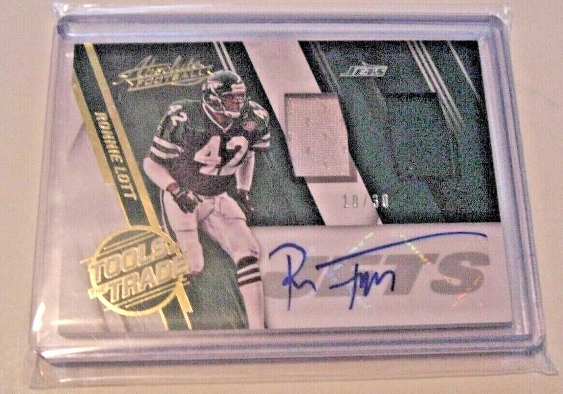 Ronnie Lott 2016 Panini Tott Game Used Dual Jersey Helmet Auto Signed Card: Ronnie Lott 2016 Panini Tott Game Used Dual Jersey Helmet Auto Signed Card This is an original card featuring Ronnie Lott, a legendary NFL player. The card includes a game-used dual jersey and helmet