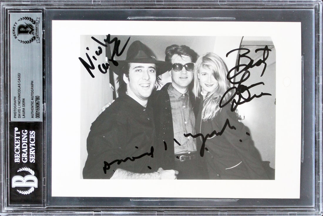 Laura Dern Nicolas Cage David Lynch Wild At Heart Signed Photo 5x7: Laura Dern Nicolas Cage David Lynch Wild At Heart Signed Photo 5x7 This original 5x7 photograph features the signatures of Laura Dern, Nicolas Cage, and David Lynch, authenticated by Beckett. Perfect