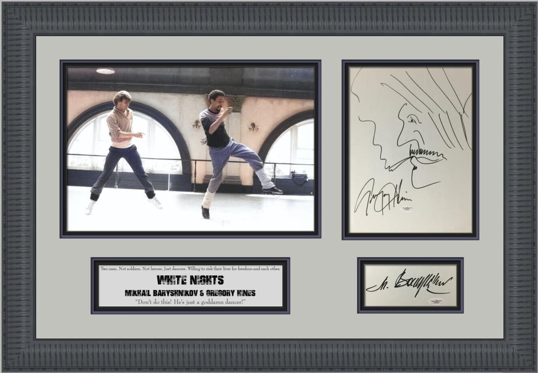 Mikhail Baryshnikov & Gregory Hines Signed Self-Portrait Art Display Custom Framed 11x33: Mikhail Baryshnikov & Gregory Hines Signed Self-Portrait Art Display Custom Framed 11x33 Mikhail Baryshnikov & Gregory Hines Self-Portrait Art Custom Framed Display JSA. Industry: Movies. Movie: White