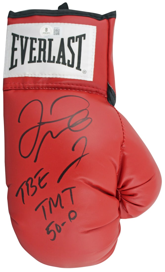 Floyd Mayweather Jr Signed Red Everlast Boxing Glove with 3 Inscriptions: Floyd Mayweather Jr Signed Red Everlast Boxing Glove with 3 Inscriptions Floyd Mayweather Jr "3x Insc" Signed Red Everlast Boxing Glove BAS #BP00971. This original boxing glove features the signature