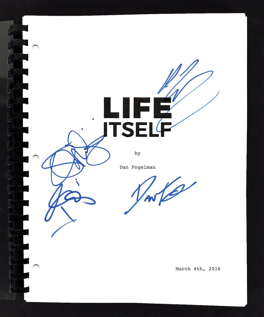 Life Itself Signed Movie Script by Wilde Patinkin Fogelman Costa: Life Itself Signed Movie Script by Wilde Patinkin Fogelman Costa This is an original signed movie script for 'Life Itself', featuring autographs from Olivia Wilde, Mandy Patinkin, Dan Fogelman, and La